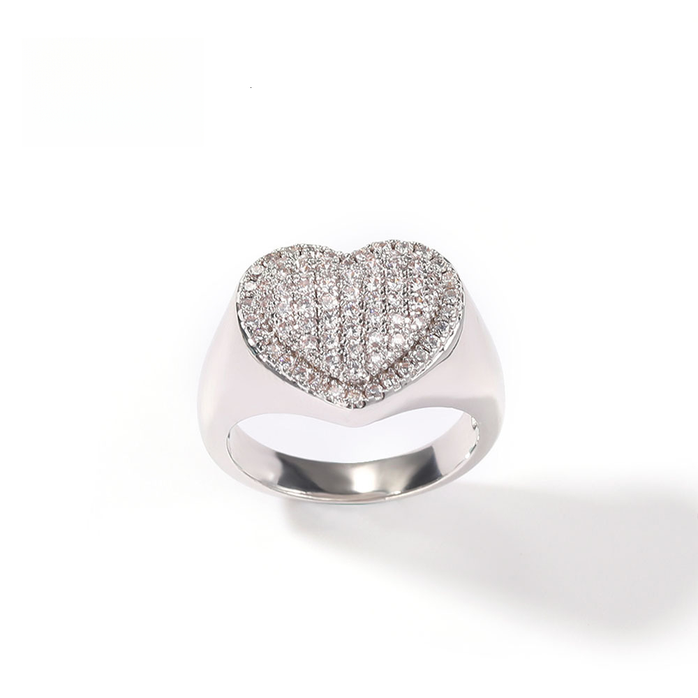 Trendy Real 18K 14K Luxury Iced 10K Hot-Selling Copper Out D VVS Diamond Inlaid 5A moissanite Couple Rings Heart Shape Niche Personality Cool Luxury