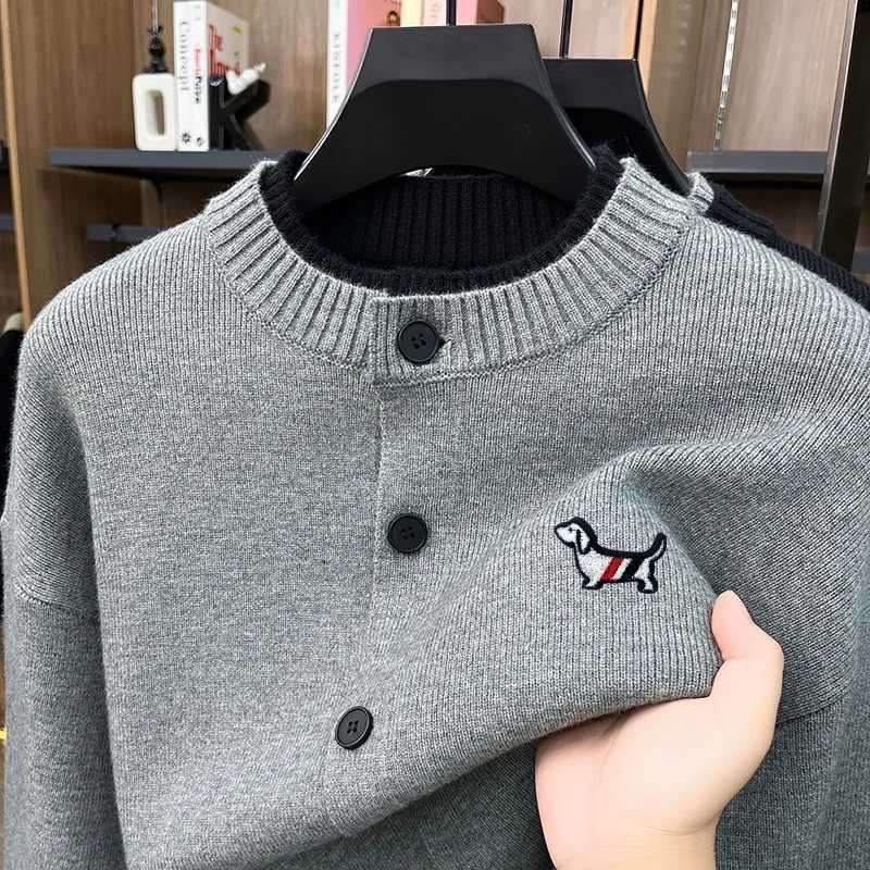 Solid Fashion Trendy Color Men's O-Neck Knit Cardigan Sweater Autumn Winter Skin Friendly Long Slved Tops Business Men's Wear M261016