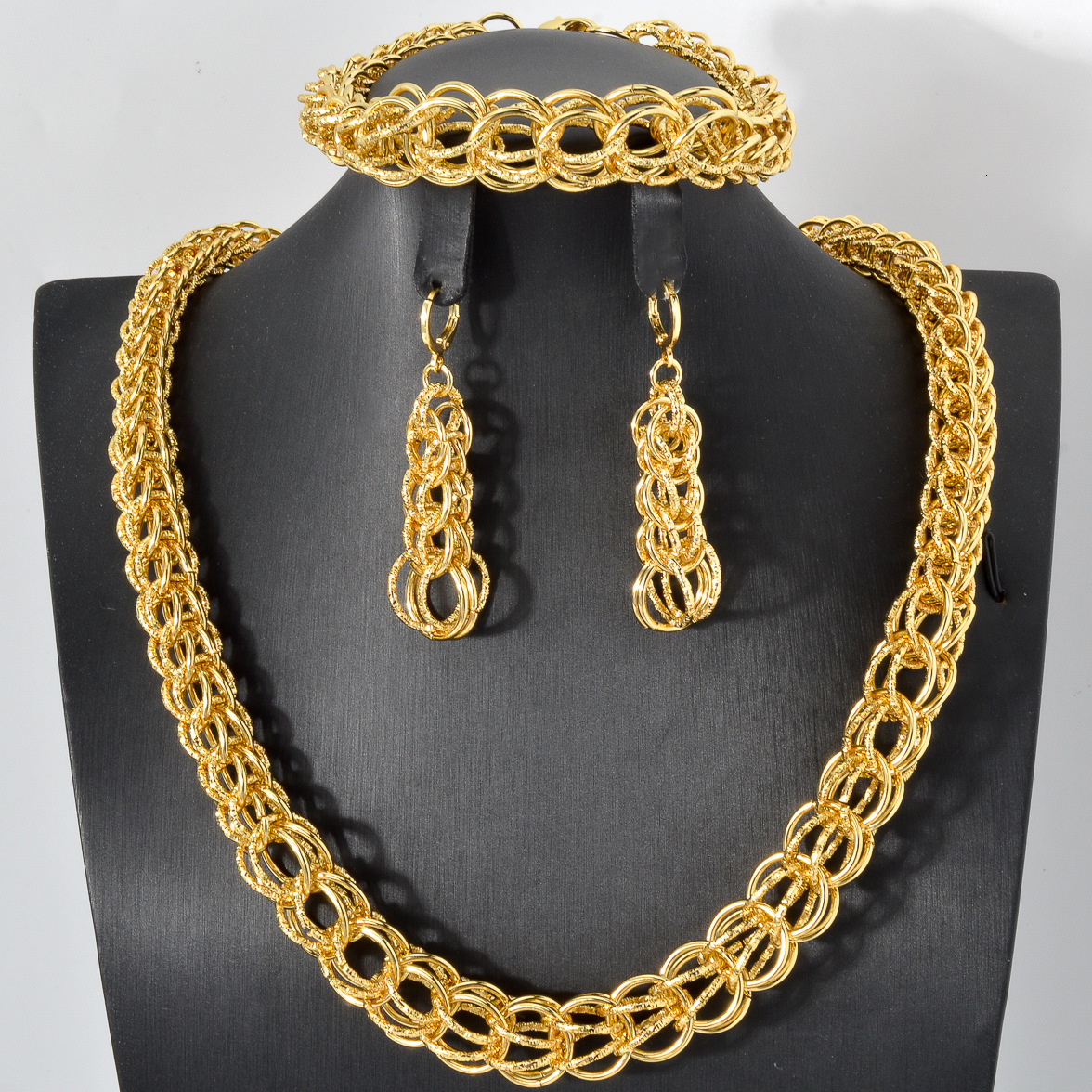 luxury 18k gold-plated bridal wedding necklace, bracelet, earrings jewelry set for women