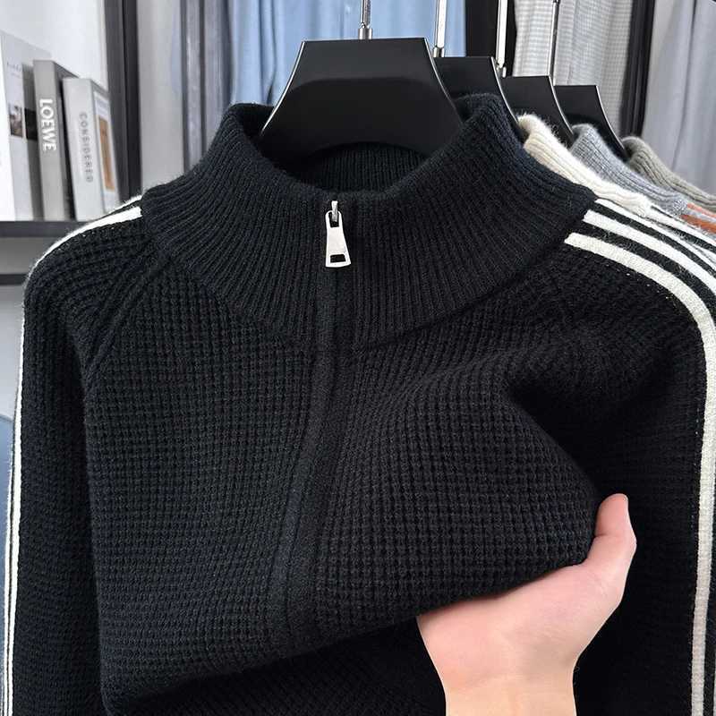 Cardigan Fashion Knit Autumn Winter Designer Brand Classic Striped Design Men's Zipper Mock Neck New Korean Casual Sweater Coat M261016