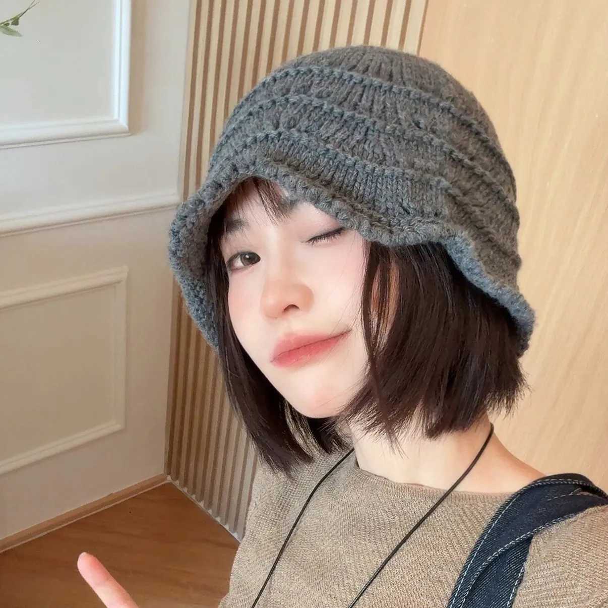 Beanie/Skull Caps Women Winter Knitted Hat Wave Pattern Warm Fisherman Cap Autumn Fuzzy Plush Bucket Hat Casual Soft Stretchy Outdoor Beanie Q261017