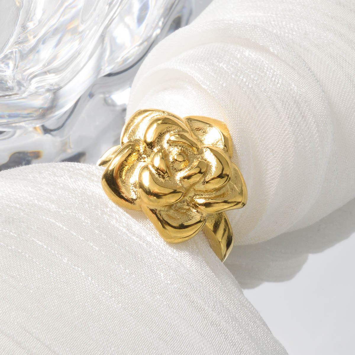 "Gold-plated Camellia" Vintage Open Light Luxury 3D Flower Ring, Elegant and Versatile Index Finger Ring