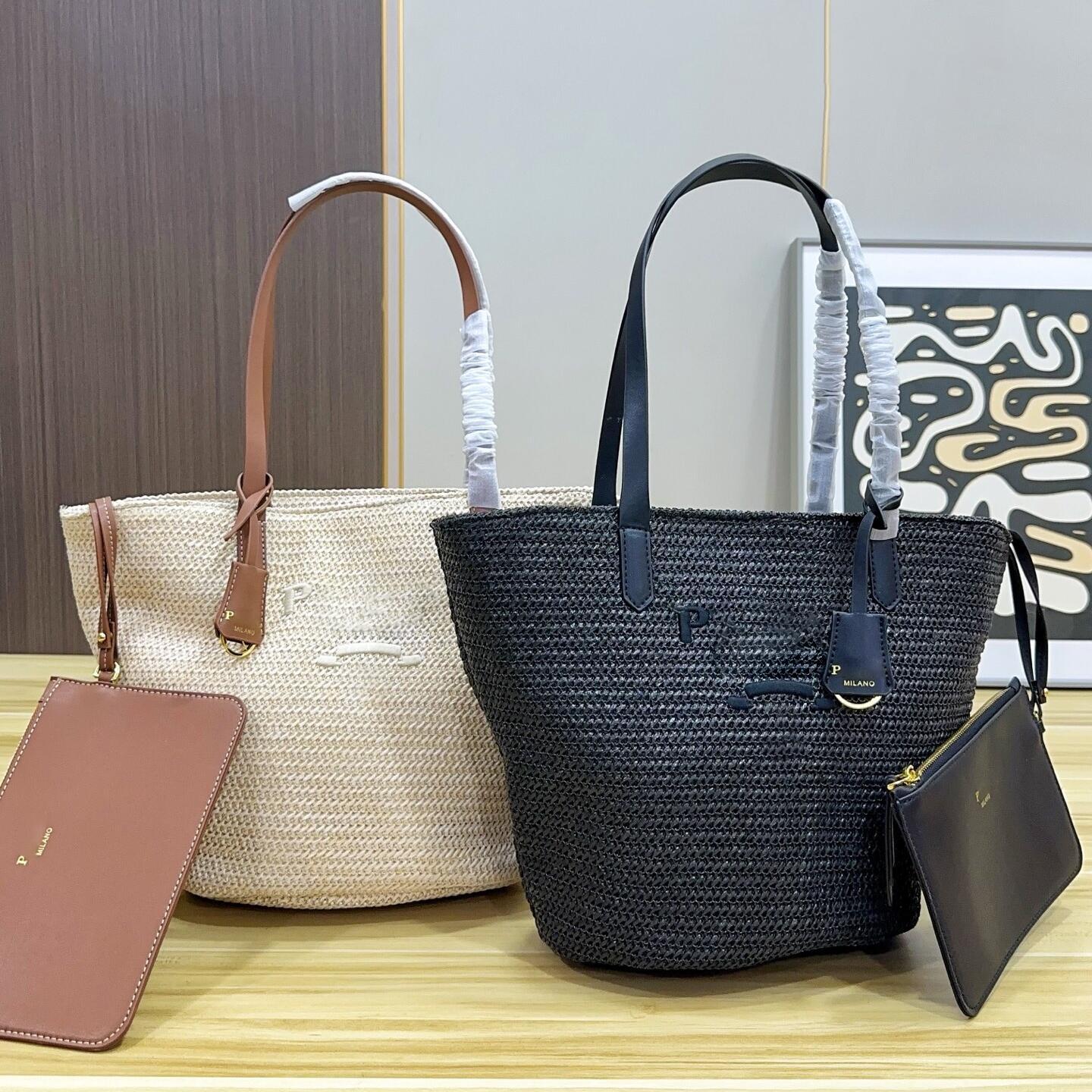 12a quality Beach bag Vacation travel Bucket half moon Handbag Large Capacity Designer Bags Straw Woven Shoulder Hobo tote luxurys Women Summer Raff