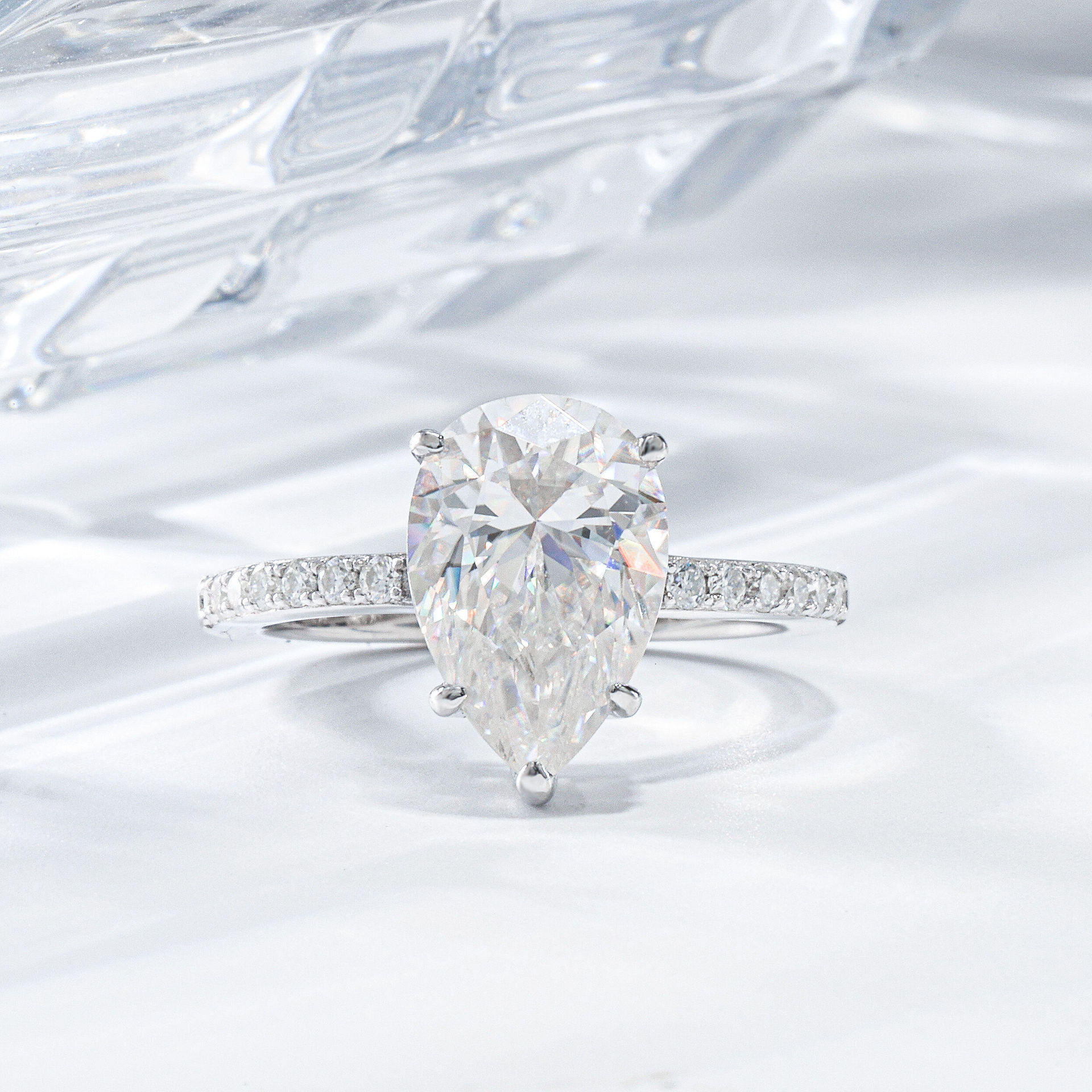 DEYIN Vintage Boutique 3ct Pear Diamond 18k Solid White Gold 925 Silver Moissanite Engagement Ring Wedding Bridal Jewelry