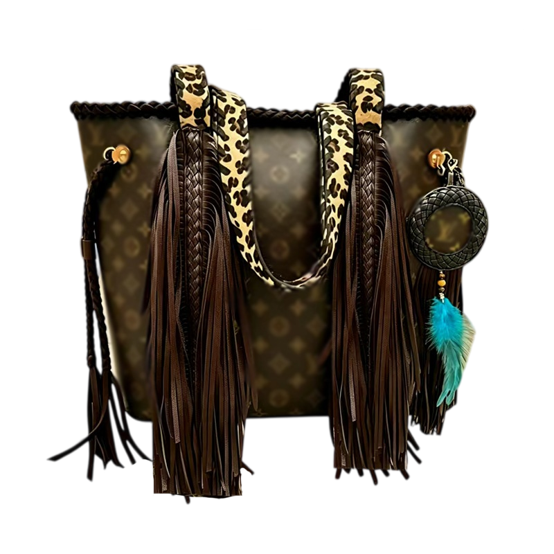 Designer Womens Large Capacity Brown Woven Handbag With Waist Rope Ethnic Retro Tote Bag Multi-Color Tassel Accessories Underarm Shoulder Bag Shoppi