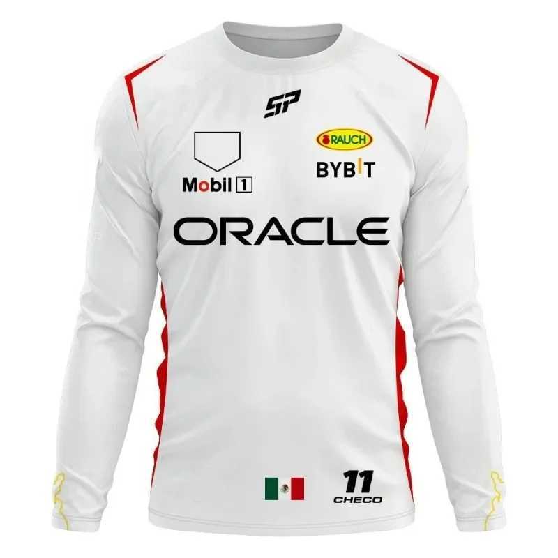 F1 Team Long Sleeve T-shirt Spring And Autumn Edition Extra Large Men's T-shirt 2024 Red Team Checo 11 Driver's Clothing T-shirt T261019