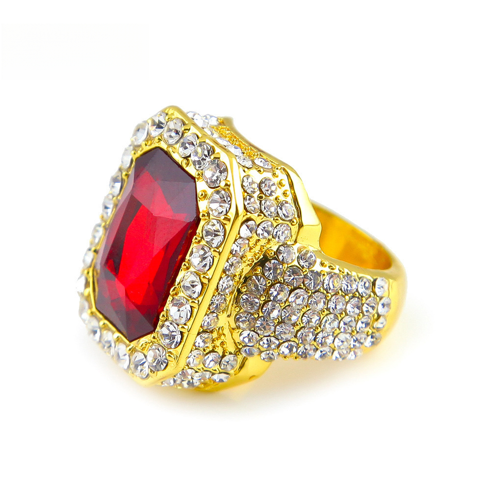 Niche Out D VVS Diamond Design Square Diamond-Encrusted Alloy Luxury Iced for Men Hip-Hop Exaggerated Gold-Plated Light Luxury Ring Luxury Iced