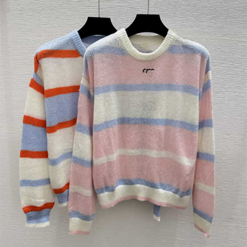 Women's Knits & Tees designer High-quality LO26 autumn new color-block striped, round-neck, versatile sweater with stylish look
