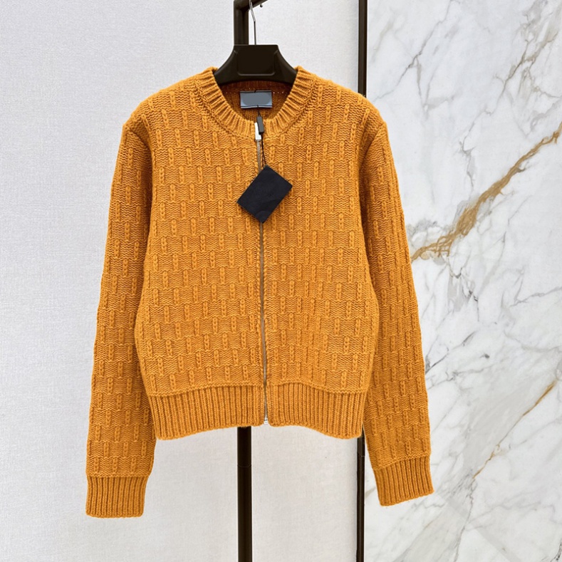 Women Crew Neck Zip Up Wool Knit Cardigan Textured Jacquard Knitted Sweater Jacket Autumn Long Sleeve Casual Outerwear