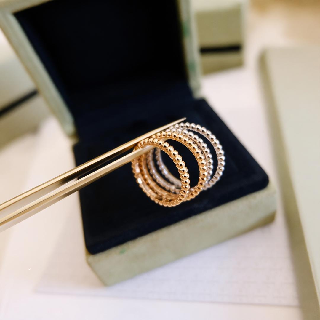 Designer Jewelry vanly cliff rings Women's Ring 18K Rose Gold Plated Precision-Carved Stackable Round Bead Ring