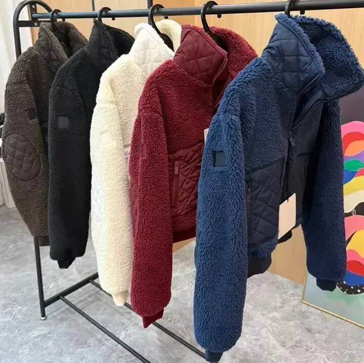 Women's Fleece Lamb Sherpa Jackets Designer Winter Hoodies Stand Collar Puffer Zipper Warm Coats Patchwork Autumn Clubhouse Jacket Running Crop