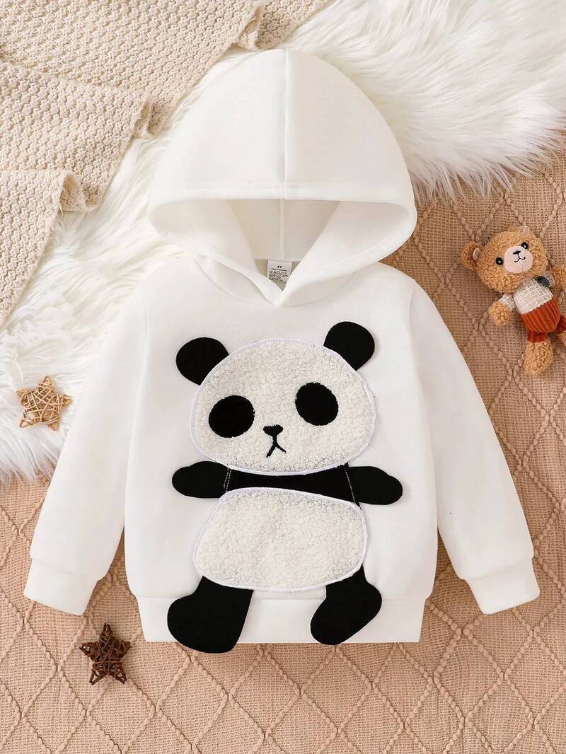 Girls Hoodie Spring And Autumn Fashion Sports Casual pullover Childrens White Giant Panda Embroidered Versatile Trend Crew Neck S