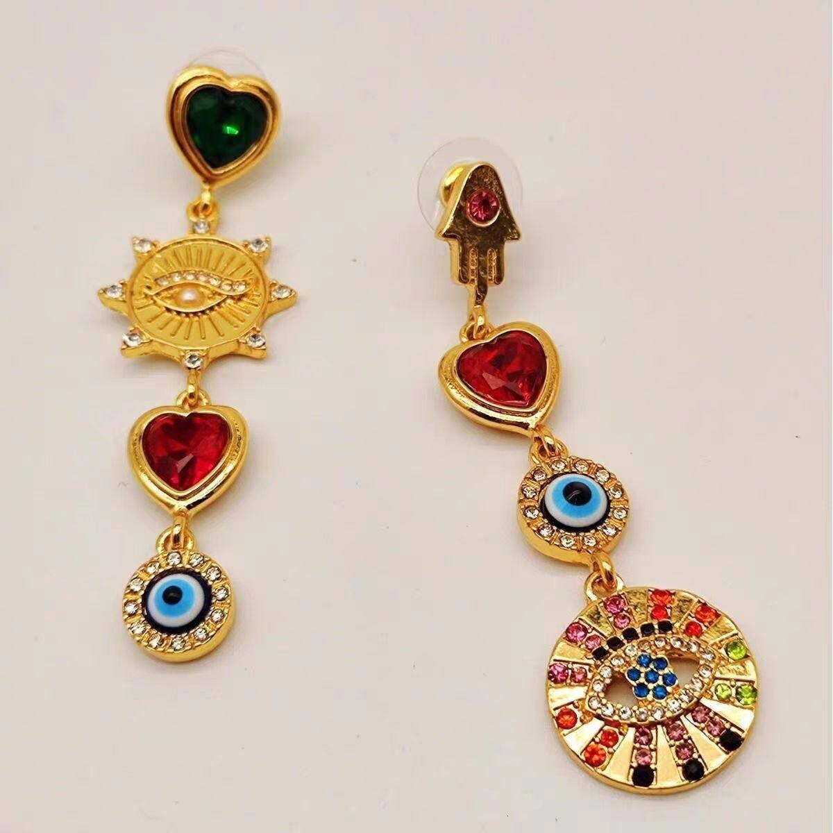 Luxury Brand Designer Jewelry "Demon's Pact" Retro Palace Style Colorful Sun Heart Vintage Medieval Fashion Earrings For Women Luxury