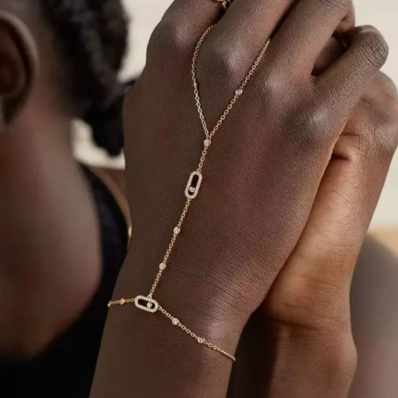 Bangle Charm Bracelets Exquisite diamond-studded finger-to-hand chain niche design personalized light luxury style adjustable sliding chain