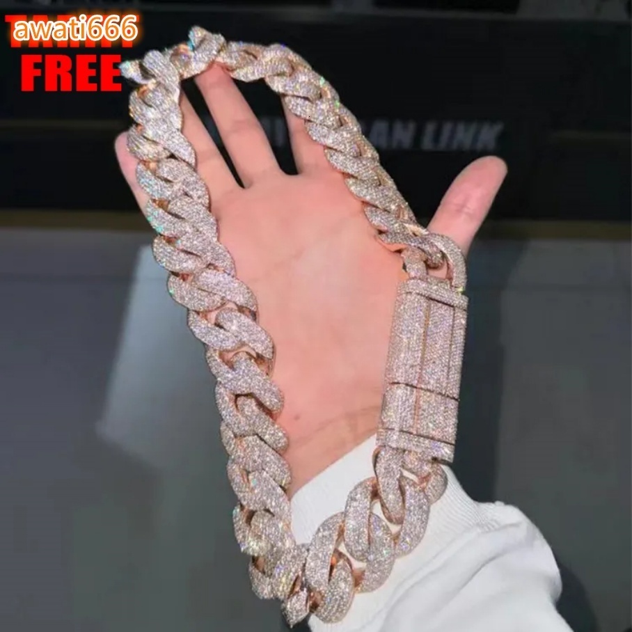 Wholesale VVS Moissanite Iced Chain for Mens 13mm-22mm Wide 925 Solid Silver 18k Gold Plated Diamond Rapper Cuban Link Necklace