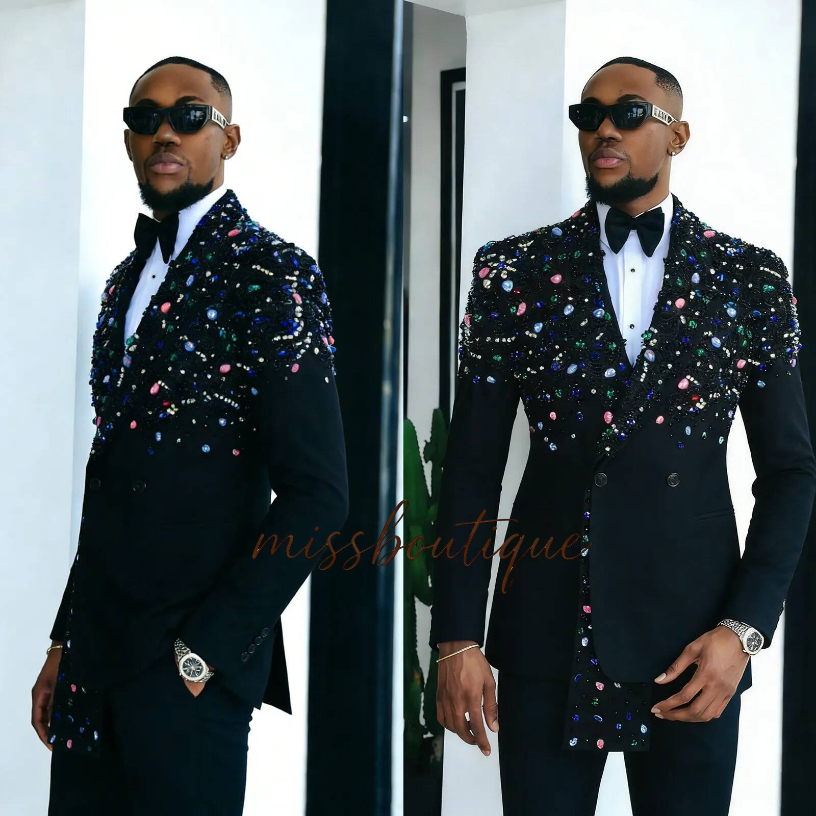 Customized Exquisite Colorful Beadings Groom Suits 2 Pieces Men Wedding Tuxedos Formal Evening Party Outfit Male Clothing Q019