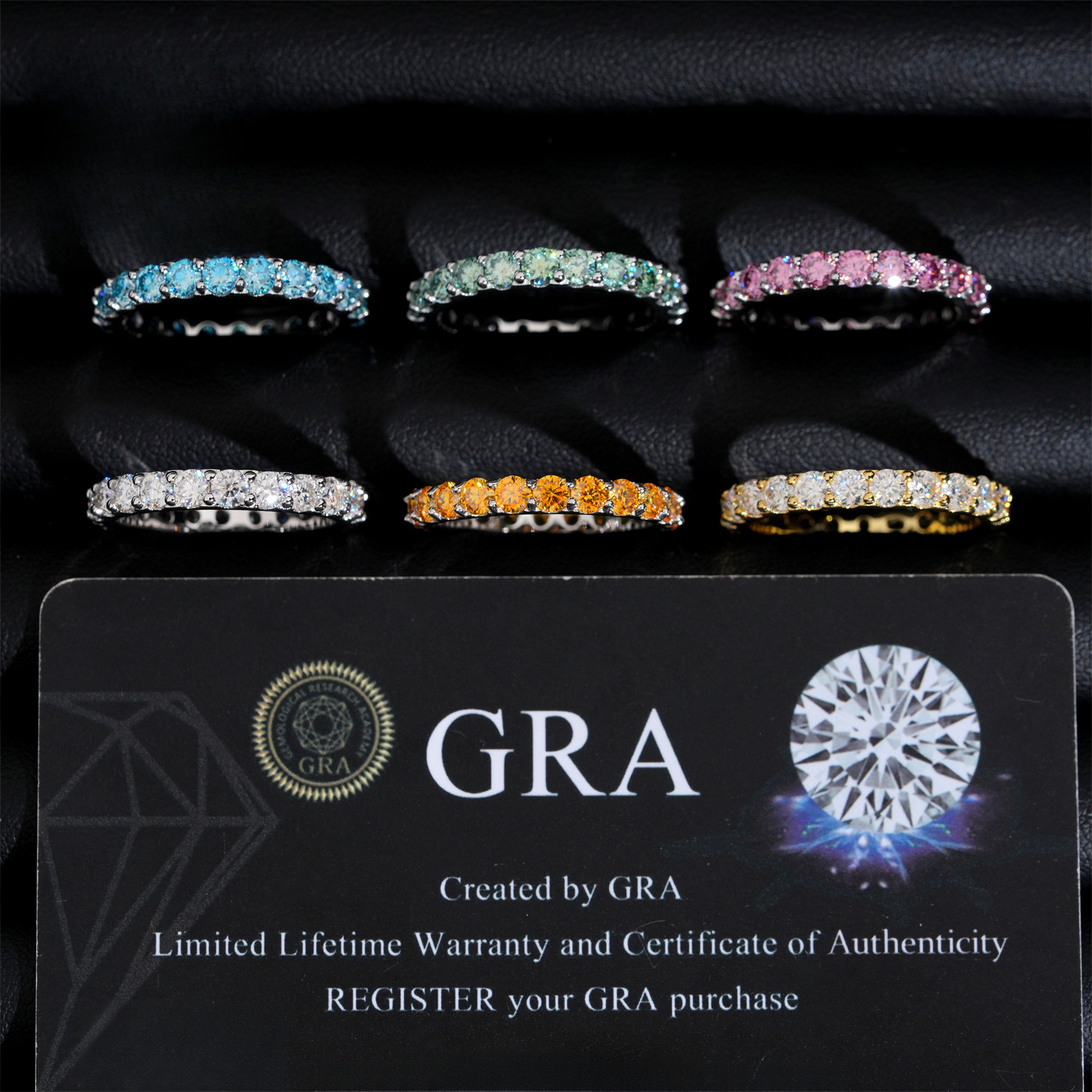 925 silver 3mm full-circle moissanite ring, VVS clarity, rainbow-colored diamond band, in stock for immediate shipping