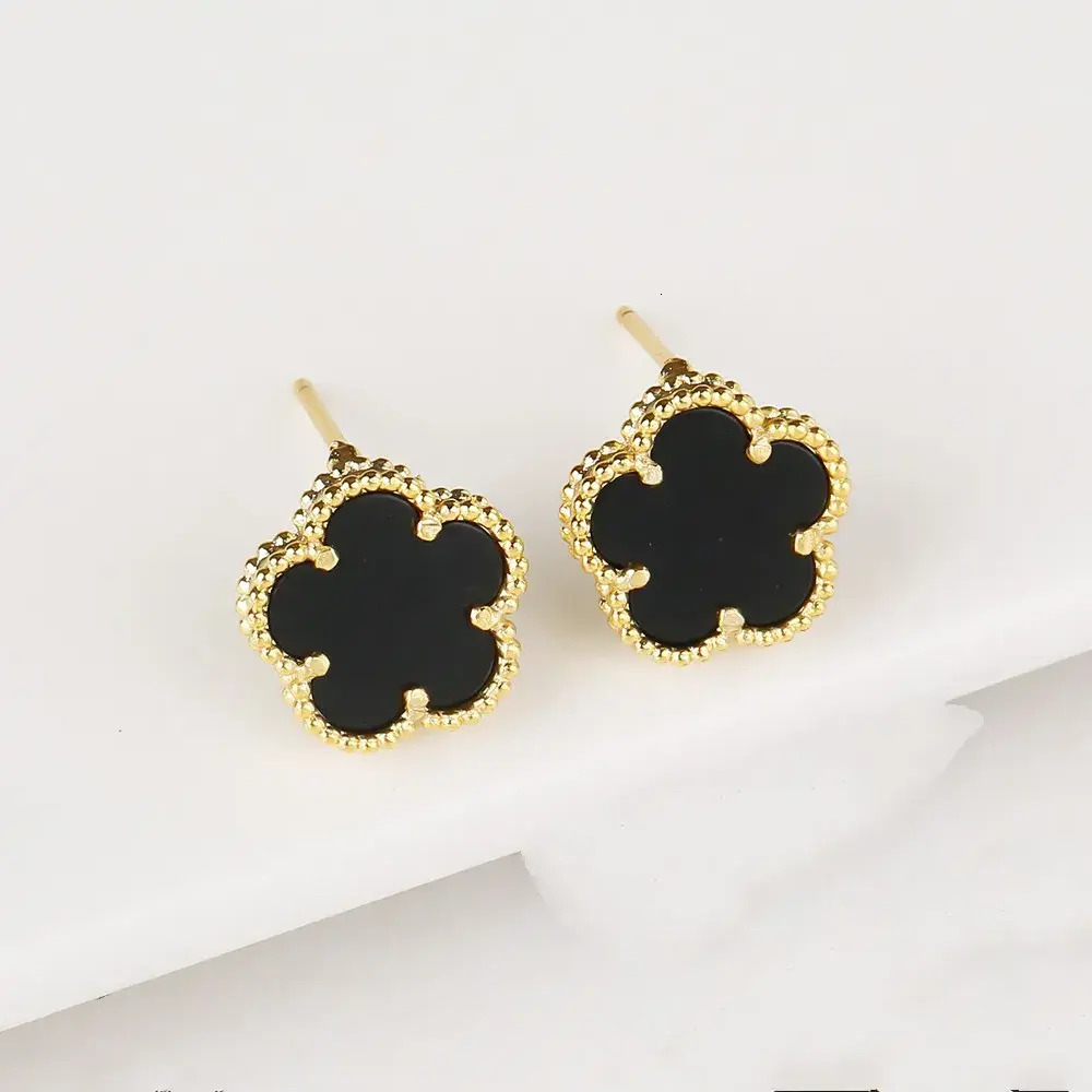 Stud push back stud Earring Wholesale 12Mm Original Flower Factory 18K Gold Rose Silver Earrings 316L Stainless Steel Inlaid Ceramic Black White Red