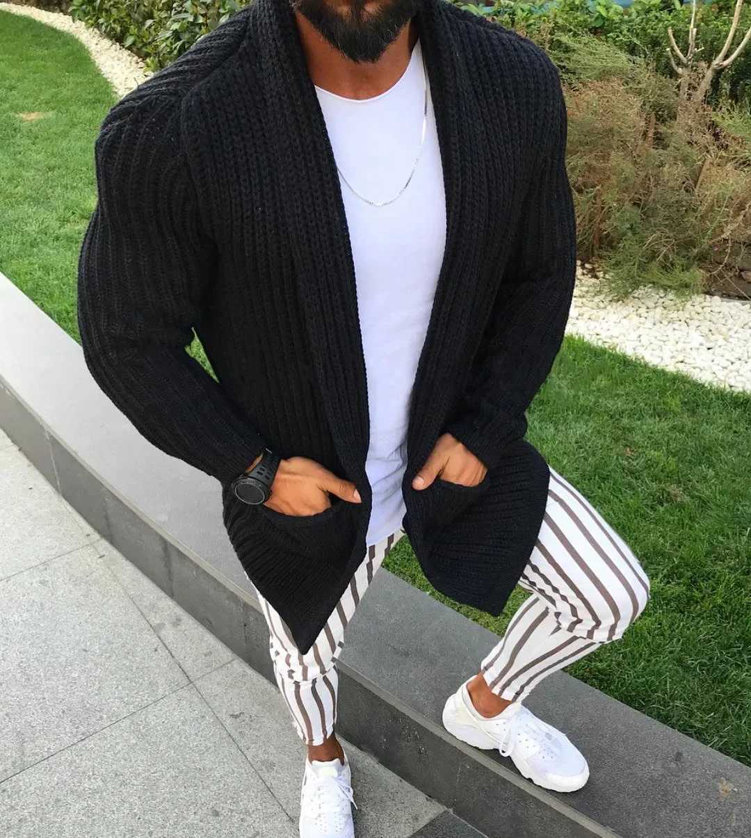 and Muscular European Men's Sweater American Style Long-slved Slim-fit Knitted Sweater Coat for Autumn and Winter S-3XL M261016