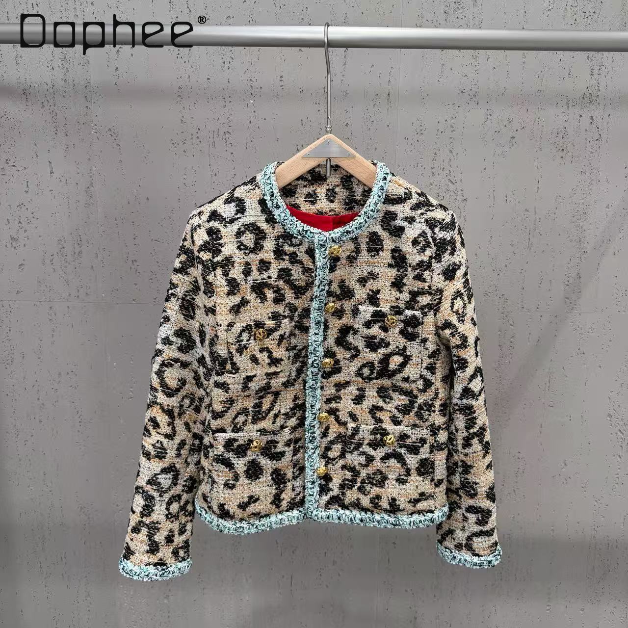 Autumn Winter New Leopard Print Tweed Short Coat Women Korean Ins Style Street Personality Jacket Fashion Retro Casual Top Mdng261019