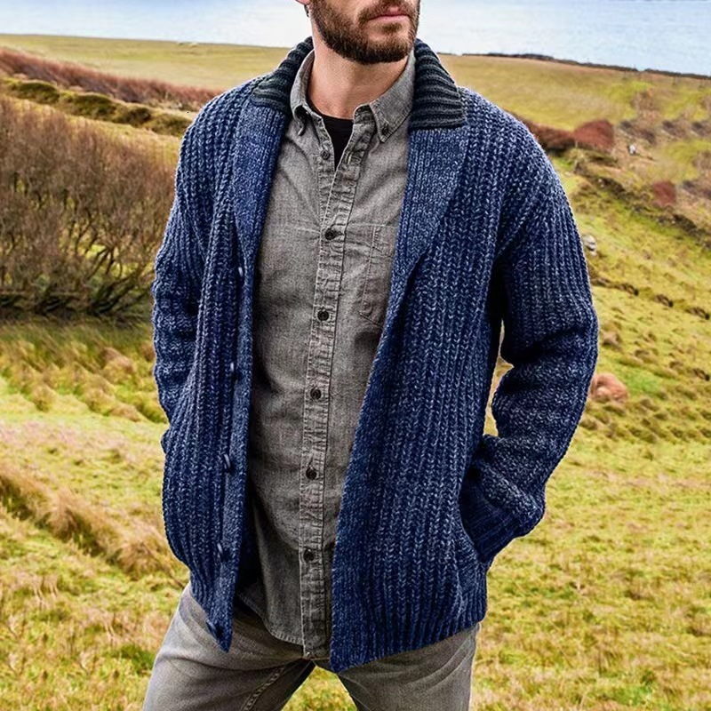 2026 Autumn/Winter Cardigan European and American Solid Color Long Sleeve Slim Fit Knitted Jacket Men Sweater