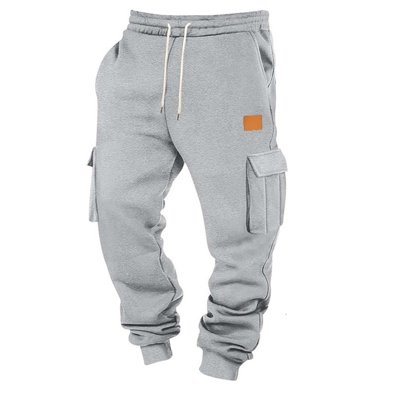 Mens Cargo Pants Casual Loose Autumn Winter Straight Baggy MultiPockets Solid Color Pinting Sweatpants 261019