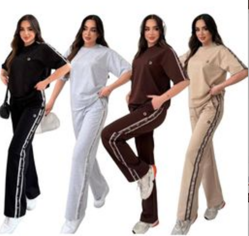 Casual Tracksuits for women fashion embroidered short sleeve T shirts patchwork wide leg pants two-piece set sportswear