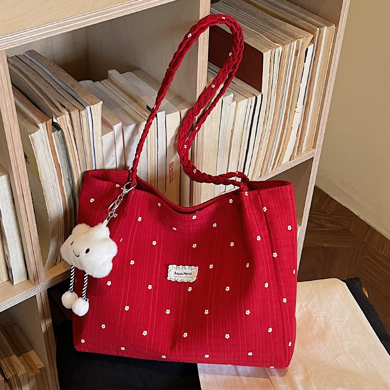 women's large-capacity shoulder polka dot design, casual style, new tote bag, canvas material, suitable for students and commuters