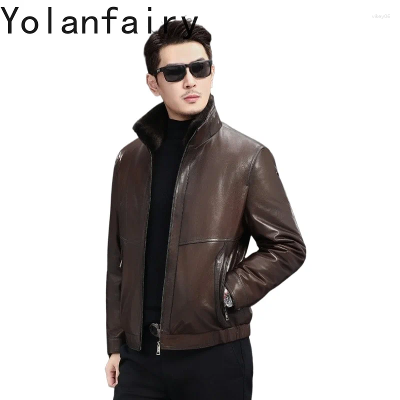 High Quality Genuine Leather Jacket Men Winter Real Goatskin Down Coat Collar Puffer Coats
