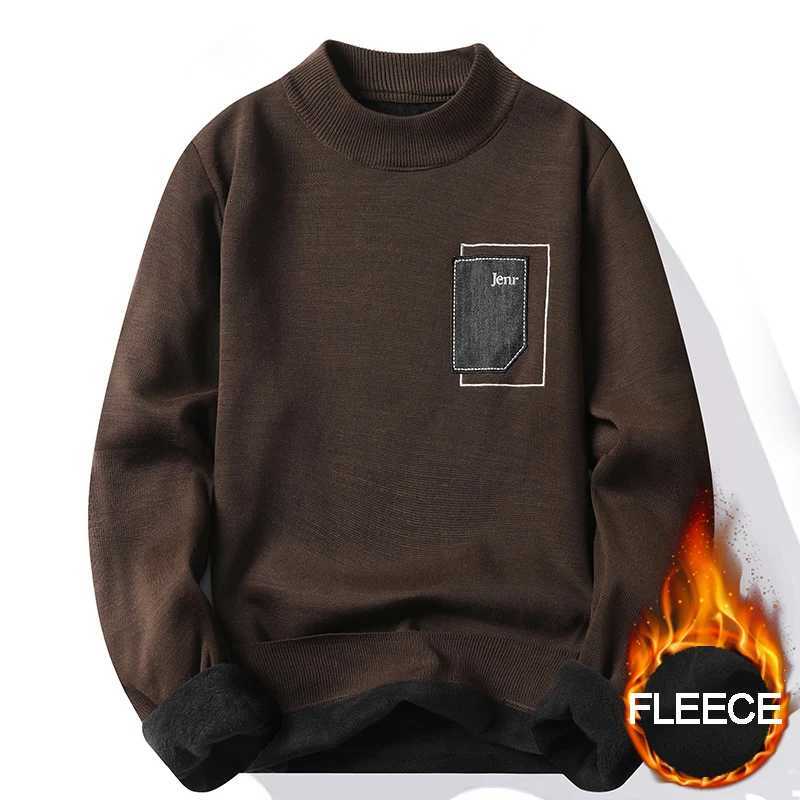 Knitwear Fashion Sweater Mens Velvet Slim Fit Pullovers Elegant Brand Brown Knitted Sweaters M261017