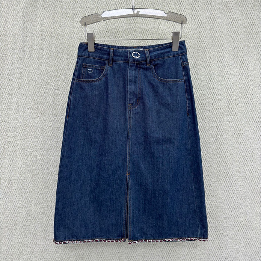 Designer Women Midi Denim Skirts Luxury Street Style High Waist Retro Skirts Autumn Resort Vacation Casual Skirts