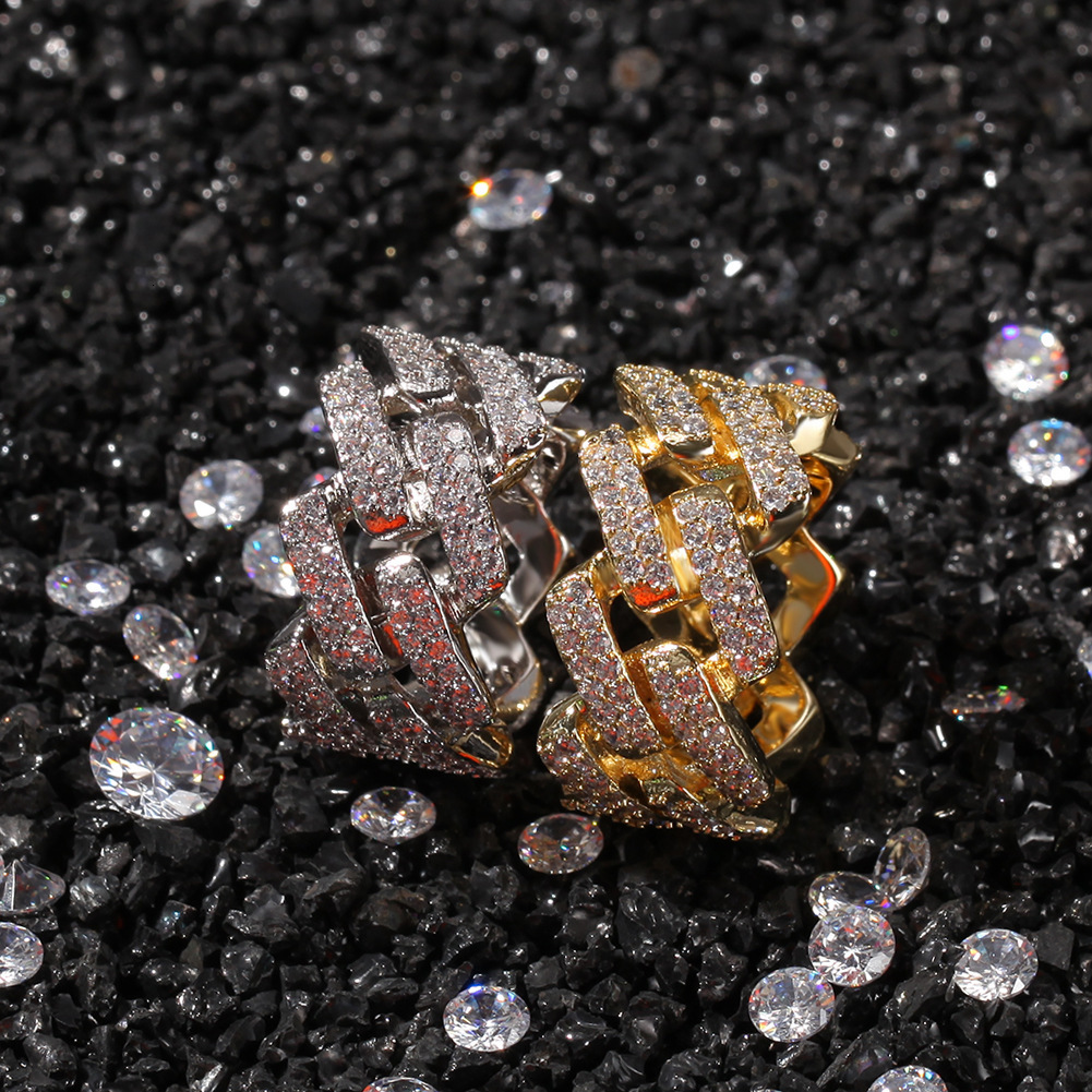 New Micro-Paved moissanite Men's Out D VVS Diamond Hot-Selling 2-Row Diamond Electroplated Real Gold Hip-Hop Cuban Ring Jewelry Luxury Luxury I