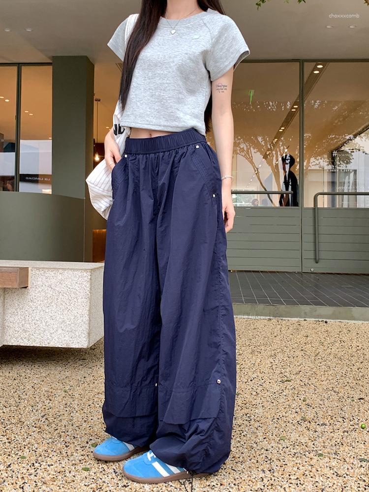 American Style Design Sense Drawstring Quick-drying Casual Pants Women's Summer Thin High Waist Slimming Elegant Workwear Wide-leg