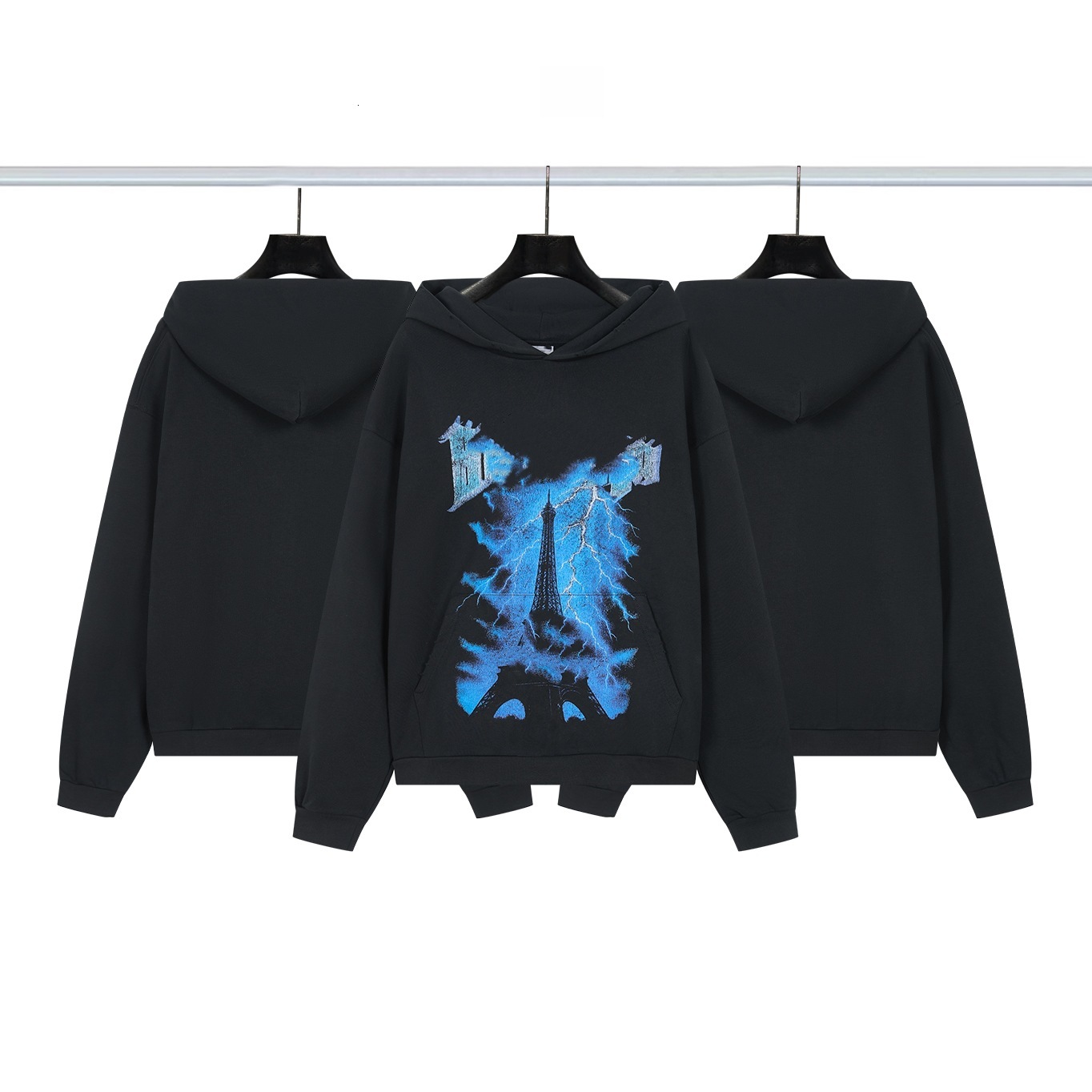 Correct version, high-quality B-brand Paris Eiffel Tower Lightning Hoodie, designer luxury men's fashion trend