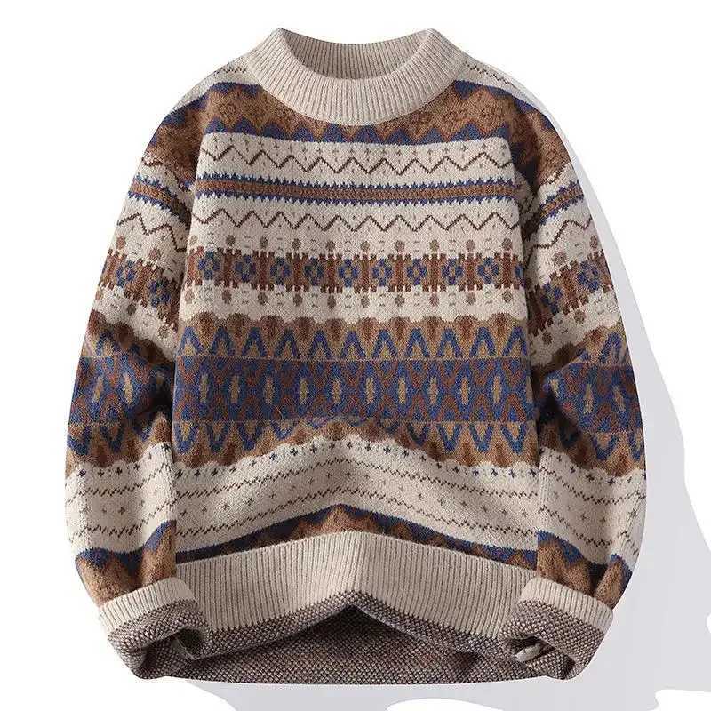 Half Turtleneck Autumn and Men's Winter Sweater Knitted Retro Geometric Long Slve Contrast Color Top M261016