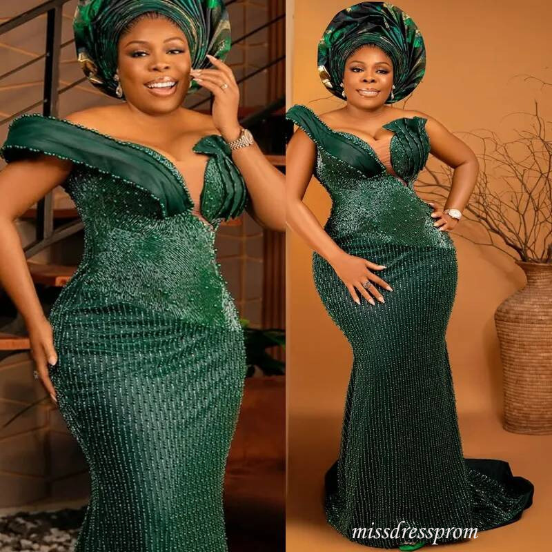 Dark Green Classic Prom Dress Mermaid Evening Dresses Formal Gowns One Shoulder Flora Illusion Beaded Lace Crystals Birthday Second Reception Gown A