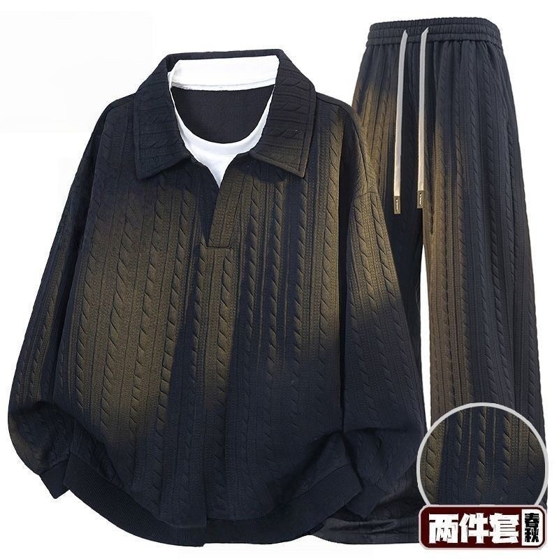 Men Turn Down Collar Retro Jacket Straight Leg Pants Two Piece Set 2026 Spring Autumn New High End Trendy Soft Casual Sports Outfit For Daily Wear