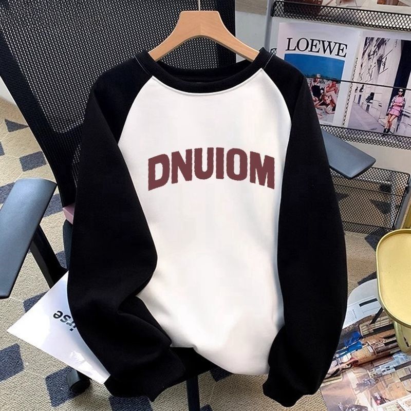 Trendy Color-Block Raglan Sweatshirt With Letter Print, Loose Fit, Drop-Shoulder Design, Long-Sleeved, Men's Clothing, Available For Drop Shipp