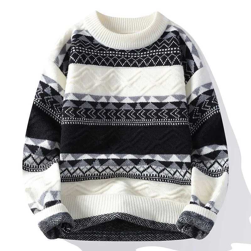 Autumn and Winter Fashion New Trendy Printed Thickened Warm Striped Knitwear Men's Casual Loose Sports High-Quty Sweater M261016