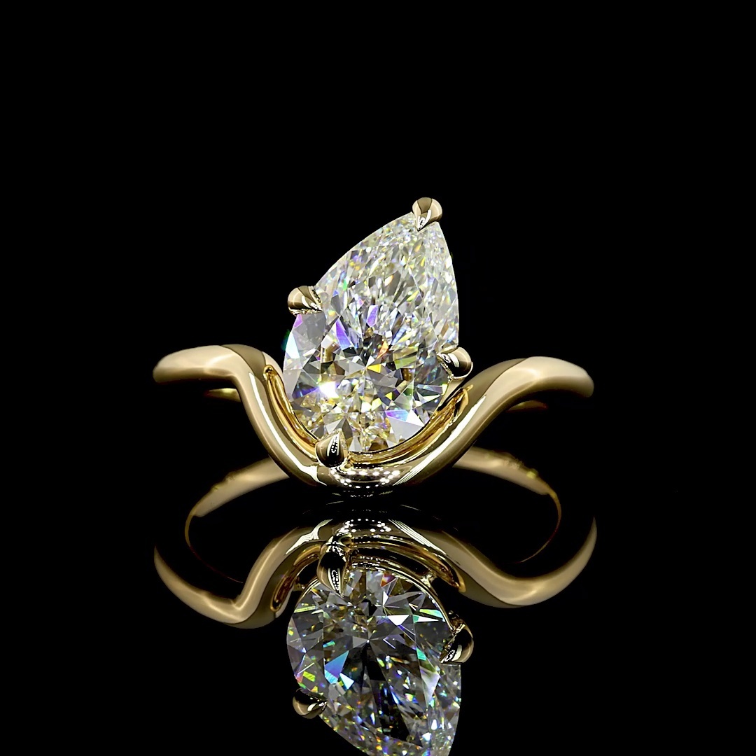 Custom IGI Certified 2ct Pear Moissanite Ring V-Prong Solid Yellow Gold Teardrop Solitaire Engagement Ring For Women