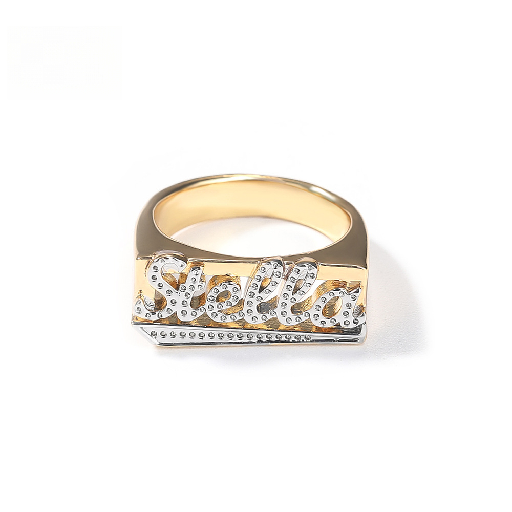 Hip-Hop DIY Custom Out D VVS Diamond Letter Two-Tone Electroplated Embossed Ring Private Luxury Jewelry Luxury Iced Luxury Iced