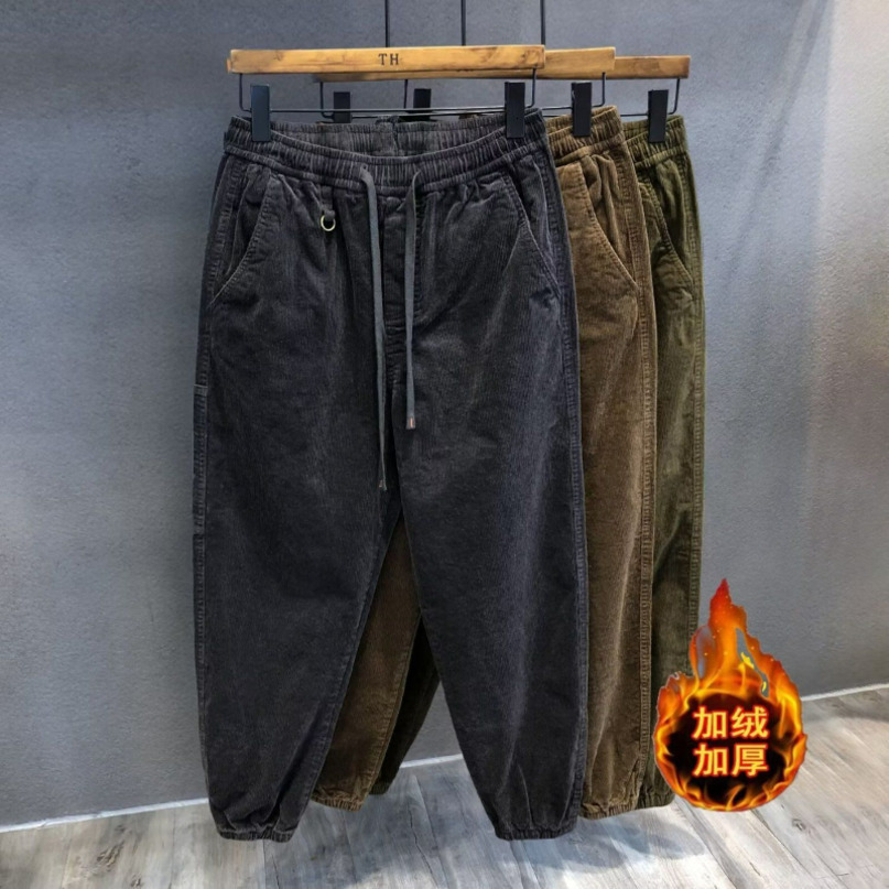 Men Clothing Retro Corduroy Loose Fleece Thick Warm Harem Pants Y2K Casual Streetwear Baggy Sweatpants Autumn Winter Pantalones 261019