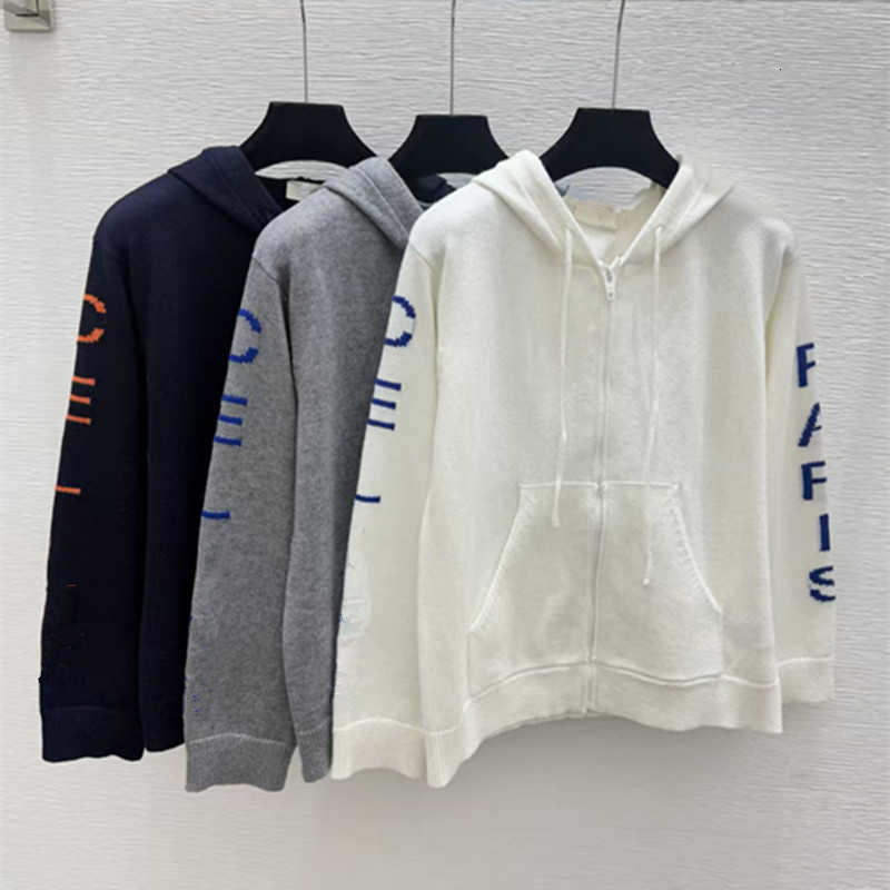 Women's Knits & Tees designer High-quality CE26 autumn new simple, solid-color, hooded, zip-up, long-sleeved knitted cardigan