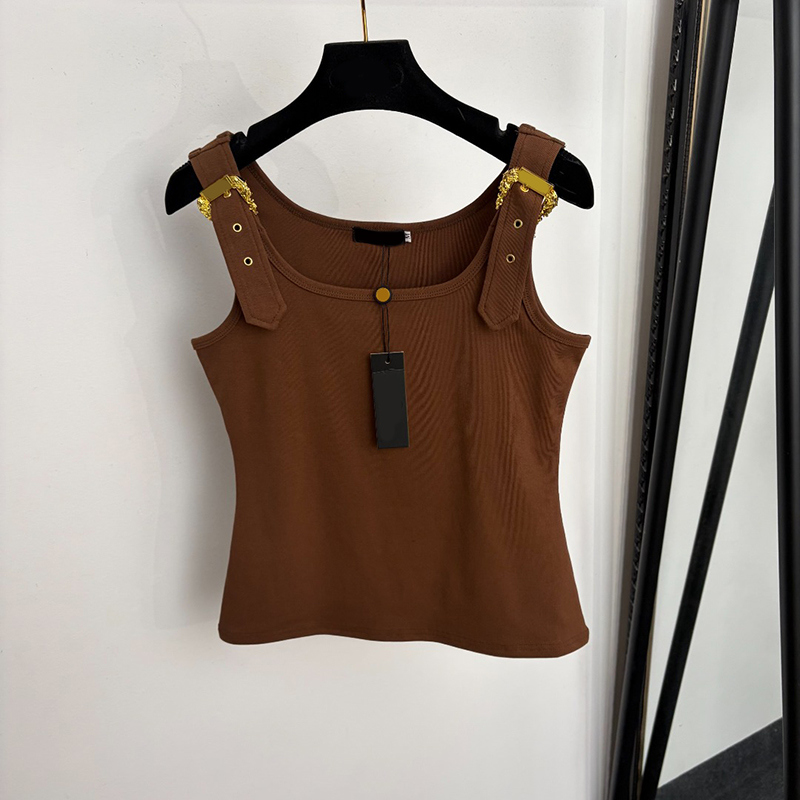 Ribbed Cropped Tank Tops For Women Round Neck Metal Chain Strap Slim Fit Camisole Summer Nightclub Party Evening Vests