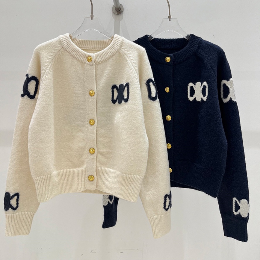 Classic Women Cropped Knit Cardigan Elegant Simple Loose Buttons Sweater Coats Autumn Daily Letter Jacquard Cardigan