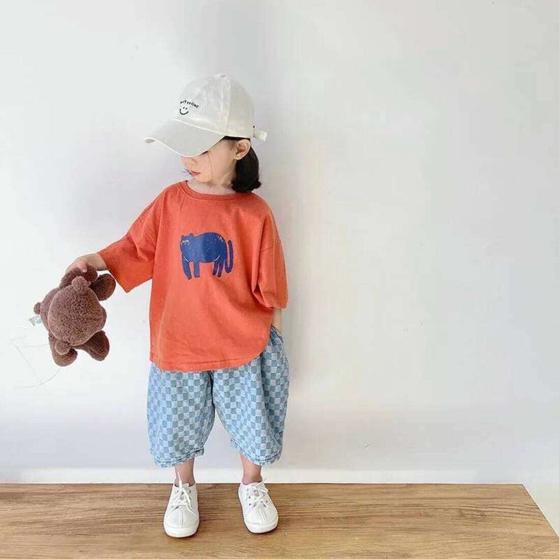 Girls Hoodie Korean Streetwear Vintage Cartoon Print pullover Unisex Kids T Shirts 100% Cotton Oversized Summer Tees For Boys Girls Crew Neck S