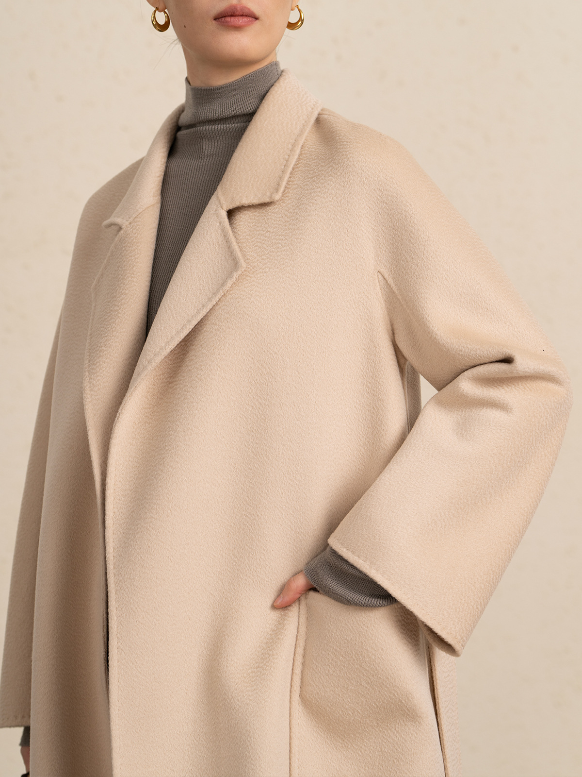 Glossy High-Count Merino Wool Hand-Sewn Bathrobe Water Ripple Double-Sided Wool Coat for Women Autumn Winter