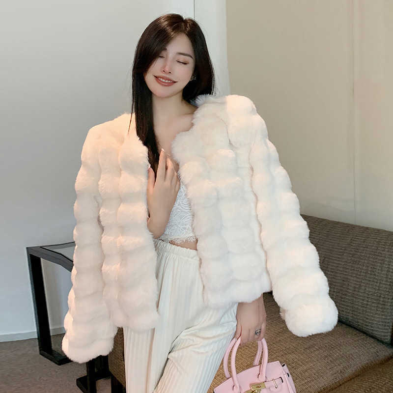 Neck Round Mink Fur Coat Women Autumn Winter Warm Fluffy Outerwear Elegant Party Wear Plush Jacket S261016AACC