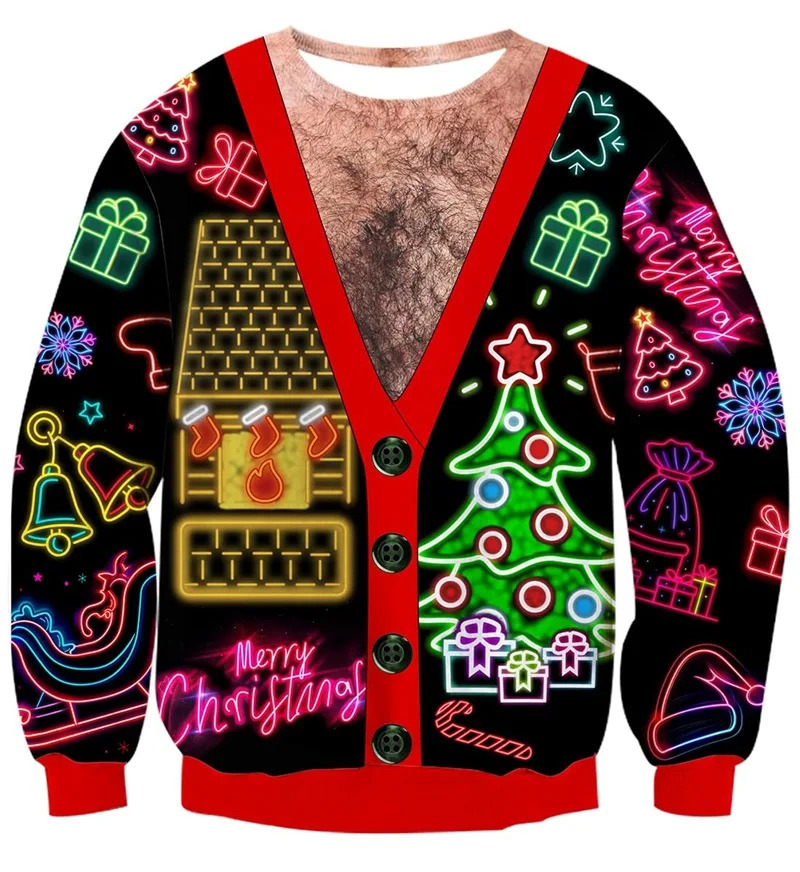 Mens Ugly Christmas Sweater 3D Funny Elf Boobs Printed Novelty Xmas Pullover Sweatshirt For Party Funny Xmas Gift Hoody 261019