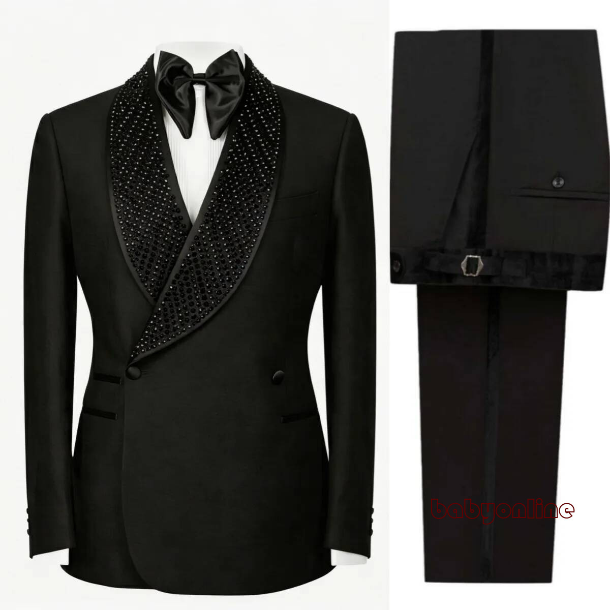 Formal Wedding Tuxedos Beaded 2 Piece Set Plus Size Men Suit Handsome Shawl Lapel Jacket Pants Groom Evening Blazers Customized